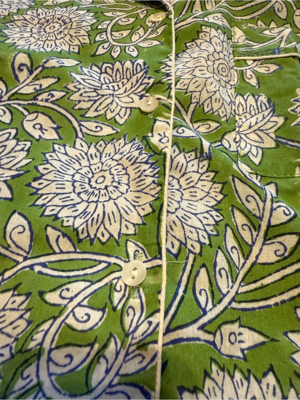 100% Cotton Green Floral Boho Pajama Set - Picture 2 of 3